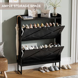 Nicetree Shoe Storage Cabinet with 2 Flip Drawers, Freestanding Shoe Organizer, Shoe Cabinet with Metal Legs, Narrow Shoe Rack Cabinet, Farmhouse Slim Shoe Cabinet for Entryway, Foyer, Hallway, Black Nicetree