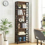 HOMBAZAAR 7 Tier Bookshelf, 78 Inch Tall Rustic Bookshelf with Metal Frame, Industrial Heavy Duty Bookshelves and Bookcases, Open Book Shelf for Office, Living Room and Library, Brown HOMBAZAAR