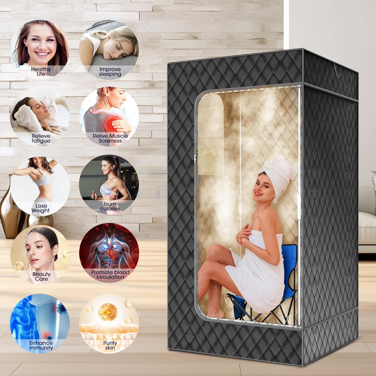 MXMZHXU Home Portable Steam Sauna, 3Ft*3Ft*6Ft Sauna Tent Sauna Box with 3L 1200W Steamer, Remote Control, Folding Chair, 15 Levels 60 Mins Working（Wider&Taller 3Ft*3Ft*6Ft，Black） MXMZHXU