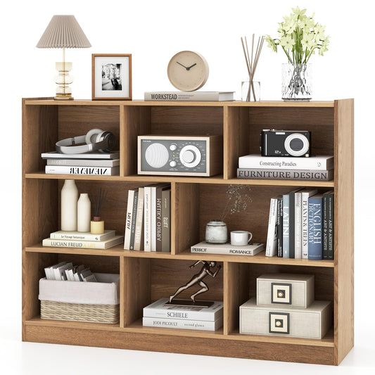 Tangkula Natural 8-Cube Wood Bookcase - Modern 3-Tier Open Storage Shelf for Stylish Organisation - WoodArtSupply