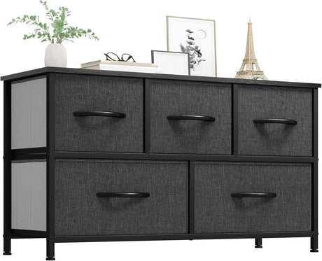 YITAHOME Dresser with 5 Drawers - Fabric Storage Tower, Black Dresser & Chest of Drawers, Organizer Unit for Bedroom YITAHOME
