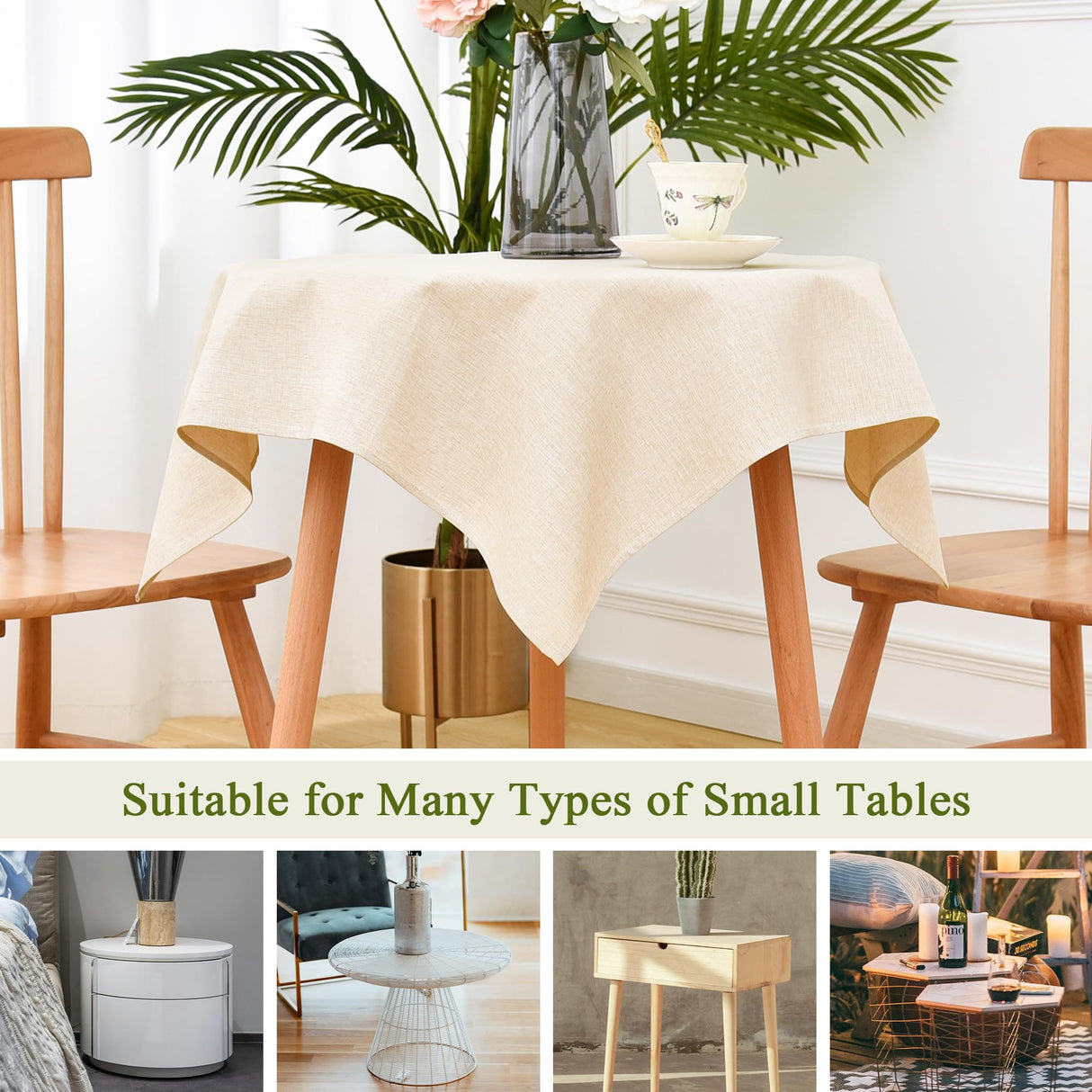 Faux Linen Small Square Tablecloth Farmhouse Waterproof Neutral Table Cloth Washable Table Cover for Indoor Outdoor Home Kitchen Dinning Room 36 x 36 Inch Trczzone