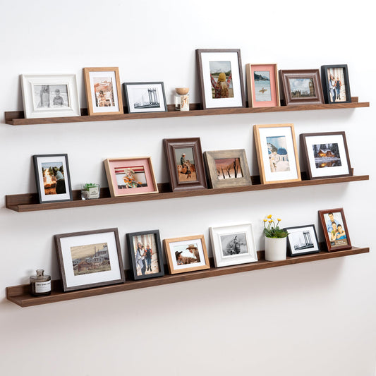 Axeman 72 Inch Walnut Floating Picture Ledge Shelf for Stylish Photo and Collectible Display - WoodArtSupply