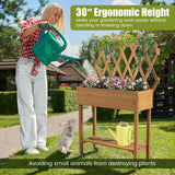Toolsempire Raised Garden Bed with Trellis, Fir Wood Elevated Planter Bed with Legs, 2 Lockable Wheels & Storage Shelf, Wooden Planter Box Raised Bed for Gardening, Backyard, Balcony & Greenhouse Toolsempire