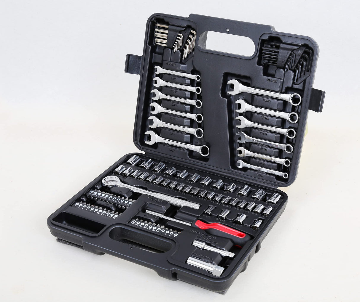 121 Piece Mechanic Tool Socket Wrench Set 3/8 and 1/4 inch Drive Metric and Standard, with Tool Box Case for Home, Men, Car, Automotive, Hand Tool Kit and as A Gift MECHMAX