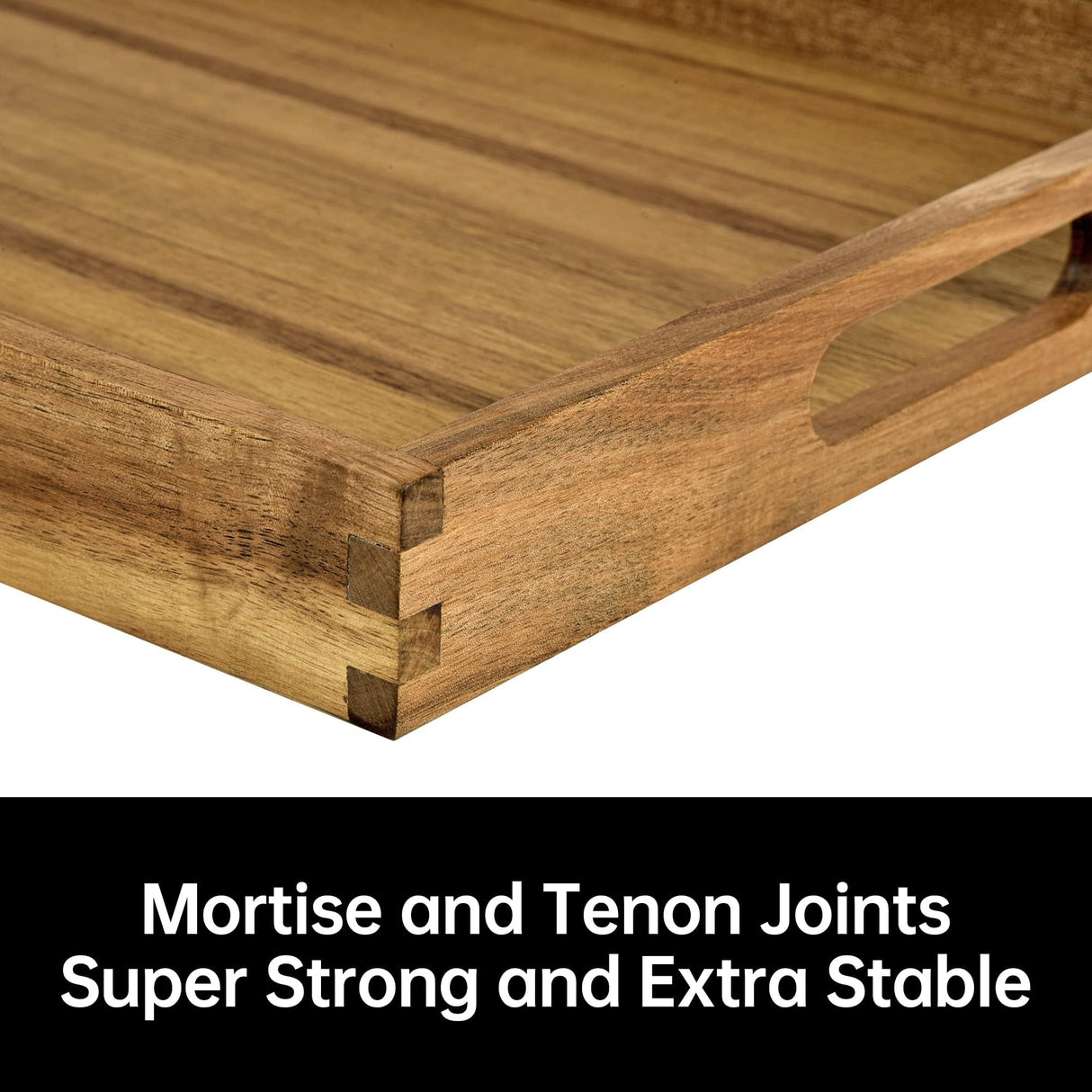 KITEISCAT Acacia Wood Serving Tray with Handles - 17-Inch Decorative Wooden Tray - Perfect for Breakfast, Lunch, Dinner, Appetizers, Patio, Ottoman, Coffee Table - Durable Living Room and Couch Tray KITEISCAT