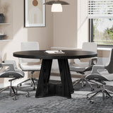 Tribesigns 47-Inch Round Conference Table for 4-6 People, Wooden Meeting Room Table with Thicken Tabletop and Wood Base (Black) Tribesigns