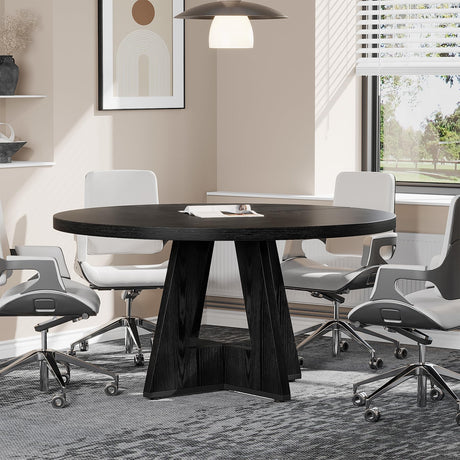 Tribesigns 47-Inch Round Conference Table for 4-6 People, Wooden Meeting Room Table with Thicken Tabletop and Wood Base (Black) Tribesigns