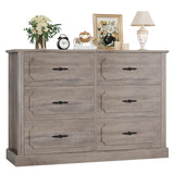 finetones Wood Dresser 6 Drawer, 47.2'' Grey Dresser Farmhouse Dresser Chest of Drawers with Designed Drawer Surfaces, Grey Dresser with Deeper Drawer, Ash Grey finetones