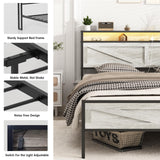 Halitaa Queen Size Bed Frame with LED Lights and Charging Station in Antique White Halitaa