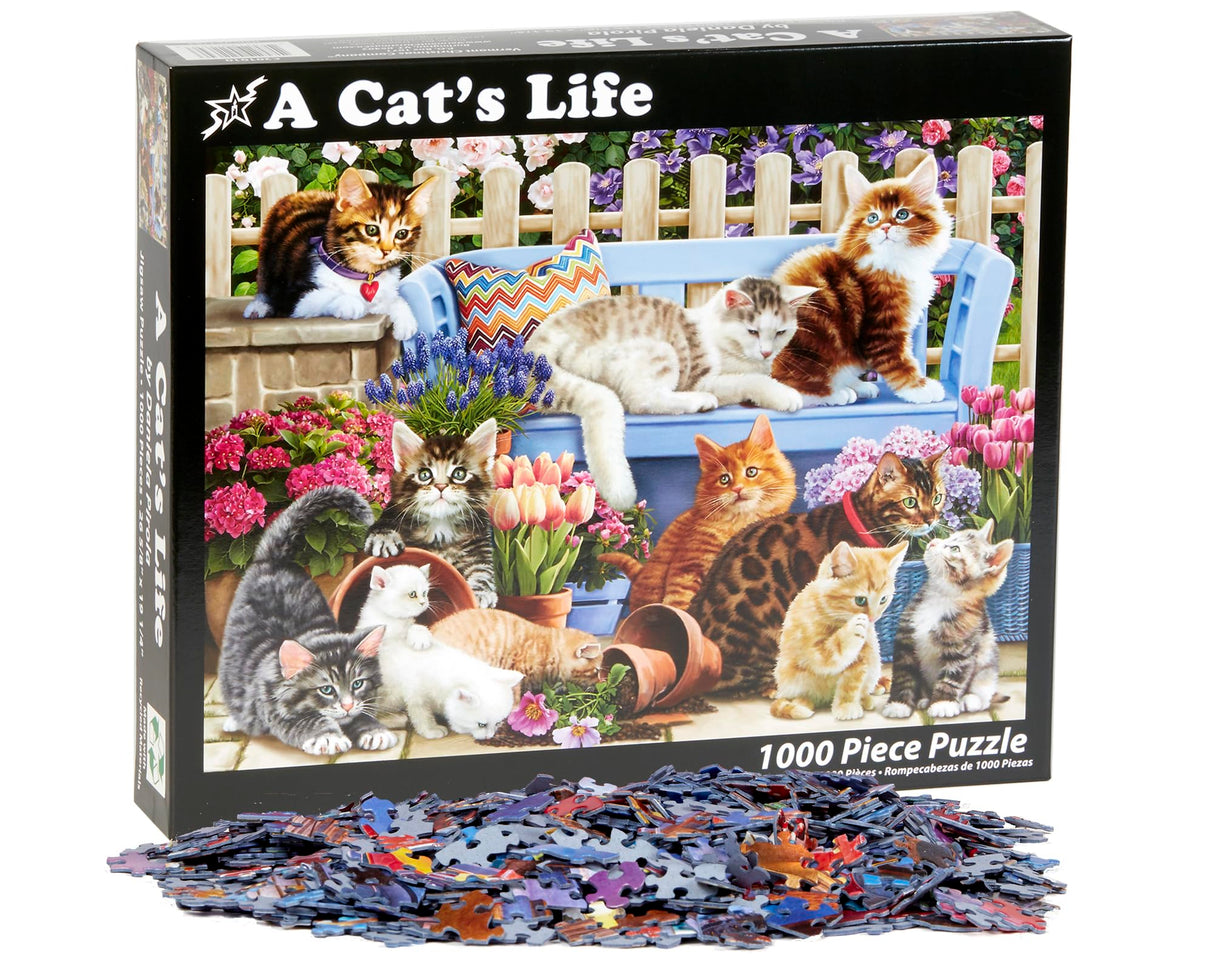 Vermont Christmas Company A Cat's Life Jigsaw Puzzle 1000 Piece Vermont Christmas Company