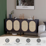 Yechen Set of 2 Sideboard Storage Cabinet with Handmade Natural Rattan Doors, Rattan Cabinet Buffet Cabinet Console for Living Room Dining Room, Black(Oval) Yechen
