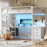 BTHFST Loft Bed Twin Size with L-Shape Desk & RGB LED Lights & Charging Station, Twin Bunk Bed with Fabric Drawers & Shlves, 13.4'' H Safety Guardrail, Noise Free, No Box Spring Needed BTHFST