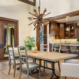 VANZARLA 9-Light Sputnik Pendant Light Black, Farmhouse Wood Chandelier for Dining Room Industrial Hanging Light Fixture Ceiling for Bedroom Entryway Kitchen Foyer Living Room VANZARLA