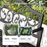 PHI VILLA 43 Inch Cast Iron Steel Frame Outdoor Garden Bench, Patio Furniture Chair Bench w/Floral Design Backrest, Slatted Seat for Park, Yard, Porch - Black PHI VILLA