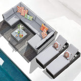Patiorama 9 Pieces Outdoor Patio Furniture Set,All Weather Grey PE Wicker Rattan Sectional Conversation Set W/Adjustable Chaise Lounge Chair of 2 and Coffee Table,for Porch Garden,Light Grey Cushion Patiorama