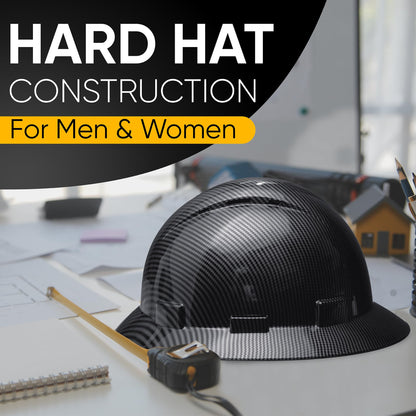 Hard Hat Construction OSHA Approved Vented Full Brim Safety Helmet Black Carbon Fiber Design Hard Hats, Cascos De Construccion Work Hardhat, 6 Point Ratcheting System | Meets ANSI Z89.1 - WoodArtSupply