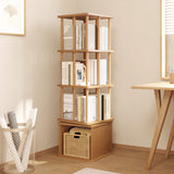 IOTXY 4-Tier Rotating Bookshelf Tower - Beech Wood Frame Spinning Bookcase with Storage Base, Tall Freestanding Revolving Shelf Organizer, Oak IOTXY