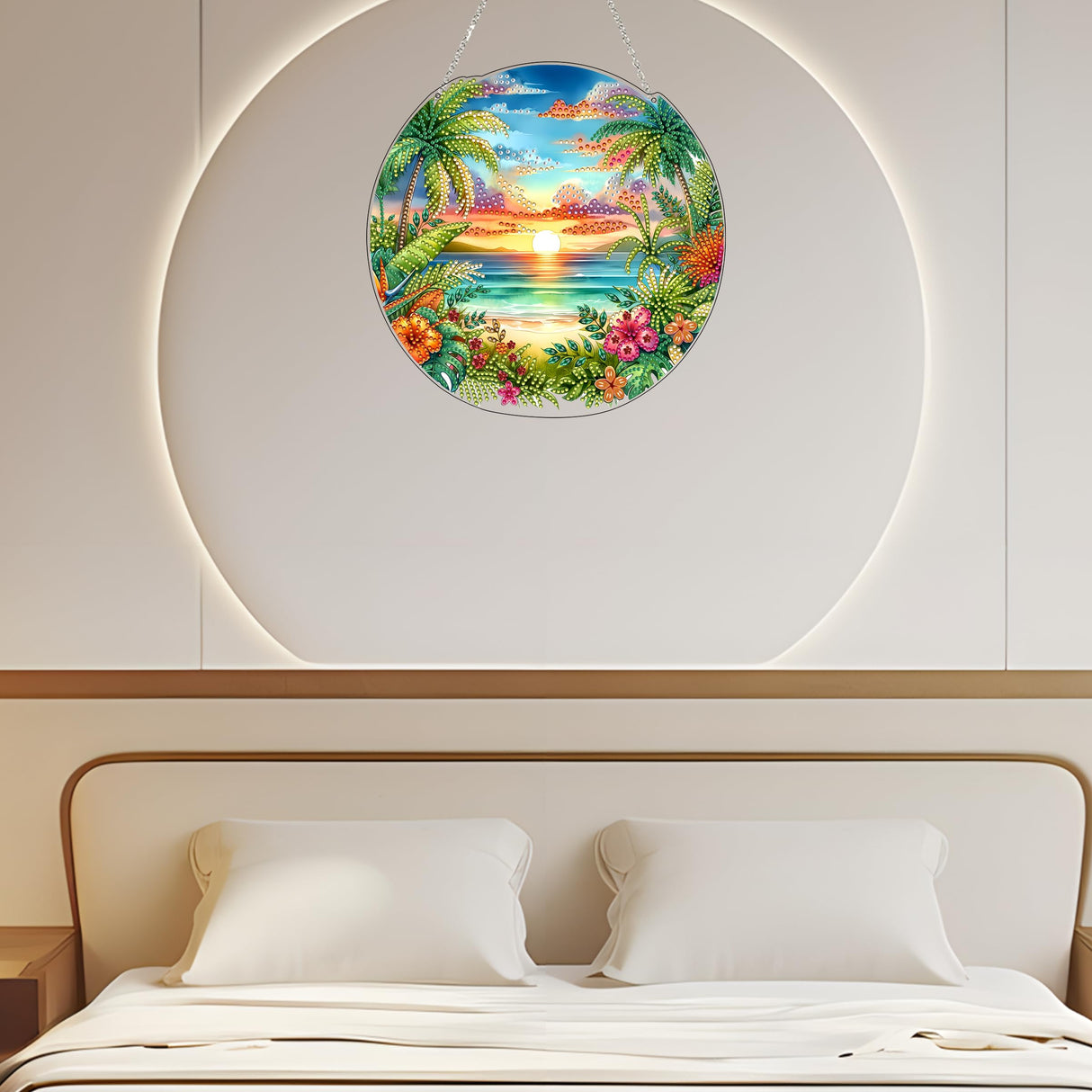 JJFox Diamond Art Hanging Kit for Adult,Special Shaped Rhinestone,Double Sided DIY Acrylic 5D Diamond Art Painting Window Pendants Home Garden Wall Hanging Kits Hanging Ornament (Summer Beach) JJFox