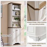 T4TREAM 6-Tier Bookshelf with Storage, 72" Tall Farmhouse Bookcase with Doors and Adjustable Shelves, Wooden Floor Standing Display Book Shelf Organizer for Home Office, Antique White T4TREAM