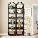 Tribesigns 78.7" Arched Industrial Wood 6-Tier Bookshelf with Metal Frame - Black Storage Organizer Tribesigns