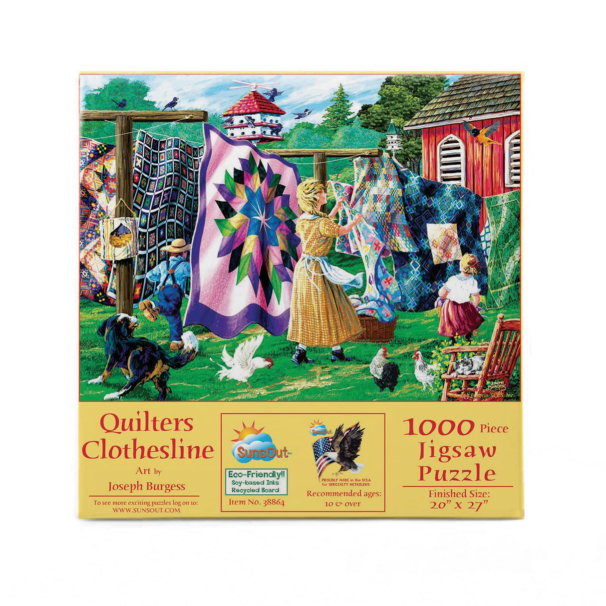 SUNSOUT INC - Quilter's Clothesline - 1000 pc Jigsaw Puzzle by Artist: Joseph Burgess - Finished Size 20" x 27" - MPN# 38864 SunsOut