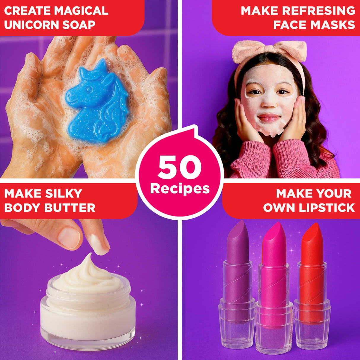 Doctor Jupiter Glam DIY Craft, Make-Up Kit for Girls Ages 6-8-12 | Lip Gloss, Bath Bomb, Perfume Making Kit with 50 Beauty Science Experiments | Birthday Gift Ideas for 6-7-8-9+ Year Old Girls Doctor Jupiter