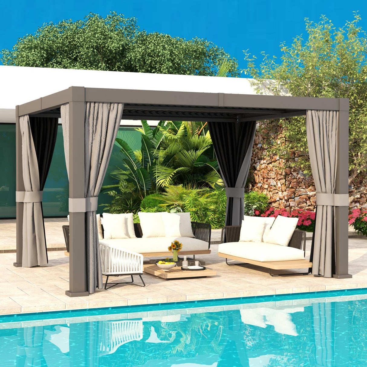 Aoxun Louvered Pergola 10 x 12ft Outdoor Aluminum Pergola with Adjustable Roof for Gardens, Decks and Backyards, Gray Aoxun