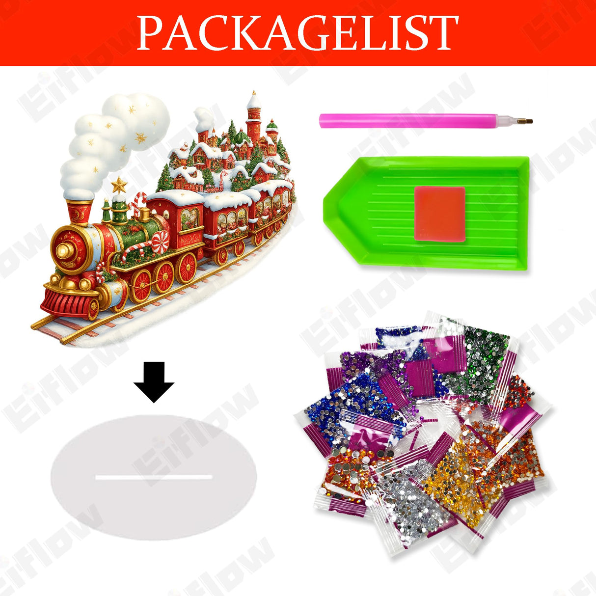 Eiflow Desktop Diamond Art Kit for Adults Christmas, DIY Tabletop Diamond Art Painting with Stand, Acrylic Stand Up Gem Painting Board Kits(Christmas Train) Eiflow