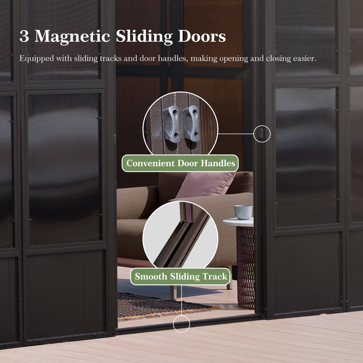 Domi 12x20FT Sunroom,Wall Mounted Gazebo Solarium with Front Door, Both Side Entrance, Galvanized Steel Sloping Roof, Moveable PC Screen, Outdoor Permanent Sun Room Lean to Gazebo for Deck Patio domi outdoor living