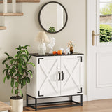 Maupvit 32" L Sideboard Buffet Cabinet with Storage, Farmhouse Tall Coffee Bar Table with Black Wood Countertop for Kitchen Dinning Room, Living Room, Antique White Entryway Accent Cabinets Maupvit