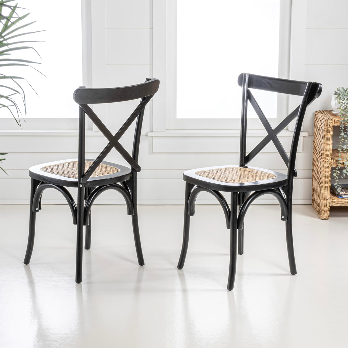 JONATHAN Y DNG1001D-SET2 Cassis Classic Traditional X-Back Wood Rattan Dining Chair French Country, Cottage, Vintage, Farmhouse, Shabby Chic, Black/Natural (Set of 2) JONATHAN Y