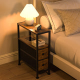Small Narrow Side Table with Drawers, Skinny End Table for Small Spaces, Slim Nightstand with Storage, Sofa Bedside Table in Living Room, Bedroom, Study, Kitchen and Balcony (Rustic Brown) Homedawn