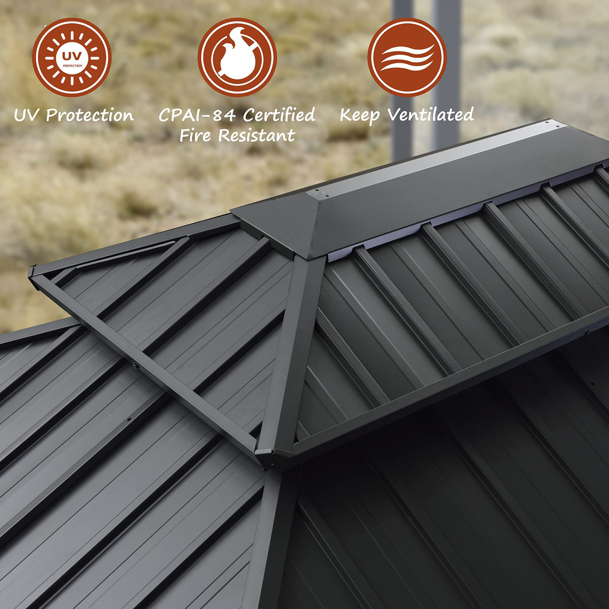 PURPLE LEAF 10' X 12' Permanent Hardtop Gazebo Aluminum Gazebo with Galvanized Steel Double Roof for Patio Lawn and Garden, Curtains and Netting Included, Grey PURPLE LEAF