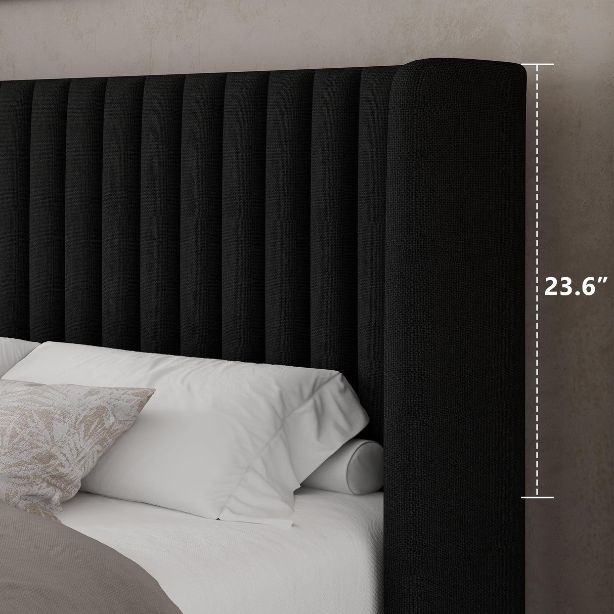 Feonase Queen Size Lift Up Storage Bed Frame, Linen Upholstered Platform Bed with Wingback Headboard, Hydraulic Storage, No Box Spring Needed, Black Feonase