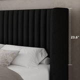 Feonase Queen Size Lift Up Storage Bed Frame, Linen Upholstered Platform Bed with Wingback Headboard, Hydraulic Storage, No Box Spring Needed, Black Feonase