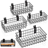 INCLY 4 Pack Black Slatwall Baskets Set, Ventilated Metal Hanging Storage Slat Wall Basket, Mounted Slatwall Accessories for Garage Rooms Shops Storage Organizing Display on Slatwall Panels INCLY