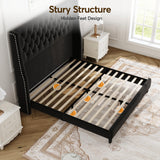 SEREINEY Full Bed Frame with 55" Tall Headboard, Upholstered Bed Frames, Soft Fabric, Button Tufted Headboard with Windback, Platform Bed, Noise-Free, No Box Spring Needed, Black SEREINEY