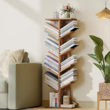 Hzuaneri Tree Bookshelf, 11 Tier Narrow Bookcase, Display Shelf, Book Organizer, Small Floor Standing Book Shelf for Bedroom, Living Room, Home Office, Rustic Brown BC01601X Hzuaneri