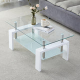Kebynti Coffee Table - Rectangle Glass Coffee Table with Simple and Classical Inspired Design, Easy Assembly for Modern Living, 39.5 * 23.5 * 17.5 inches (White) Kebynti