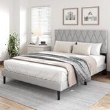 CXVX Queen Size Bed Frame with Diamond Tufted Headboard, Linen Upholstered Platform Bed and Wooden Slat Support, Noise-Free, No Box Spring Needed, Easy Assembly, Light Grey CXVX