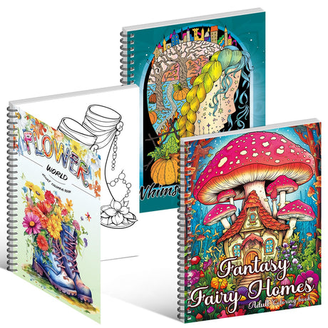 Adult Coloring Books Set:3 Coloring Books for Flower World,Whimsical Universe,Fantasy Fairy Homes.Coloring Books for Adults to Relax and Relieve Anxiety Kalysky