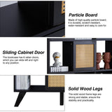 AVZEAR Kitchen Pantry Cabinet, 71” Farmhouse Solid Wood Storage Cabinet with Rattan Doors, Freestanding Storage Shelving Unit, Buffet Cupboards Cabinet for Kitchen Living Room (Black) AVZEAR