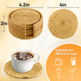 6pcs Handmade Rattan Coasters with Holder, Natural Wicker Boho Coasters Set, Heat-resistant Drink Coasters for Coffee Table Housewarming Gifts Hot Drinking Home Decor Protecting Table ANPHSIN