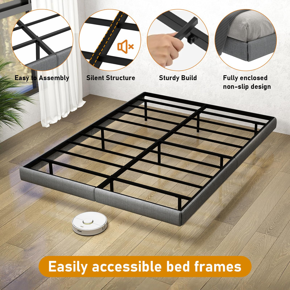 Floating Queen Bed Frame with LED Lights & Under-Bed Storage by RVONOW RVONOW