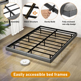 Floating Queen Bed Frame with LED Lights & Under-Bed Storage by RVONOW RVONOW