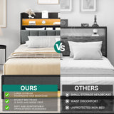YITAHOME King Size Bed Frame, LED Bed Frame with Storage Headboard, Platform Upholstered Bed with Charging Station, Heavy-Duty Metal Slats, No Box Spring Needed, Fast Assembly - Gray YITAHOME