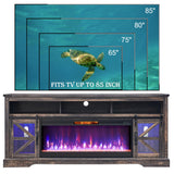 OKD Fireplace TV Stand for 85" TV, 33" Tall Highboy Farmhouse Entertainment Center w/ 42'' Electric Fireplace & LED Light, Rustic Media Console w/Sliding Barn Door for Living Room, Drak Rustic Oak OKD