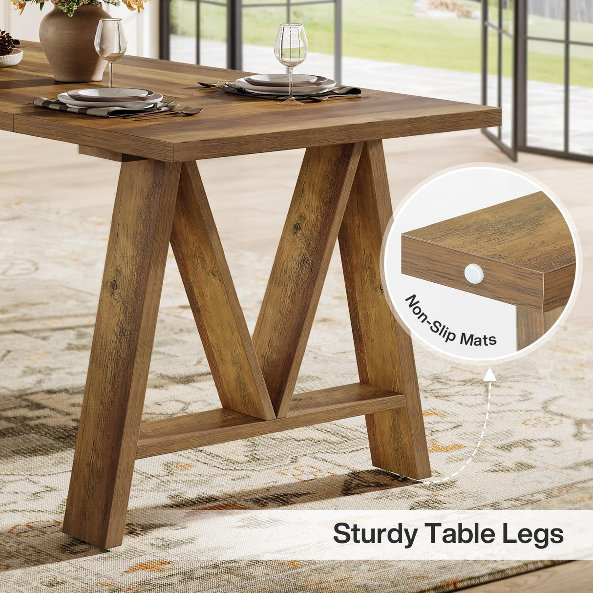 Tribesigns 63" Executive Desk, Farmhouse Wooden Office Computer Desk, Large Workstation Writing Table with Sturdy Legs for Home Office, Brown Tribesigns