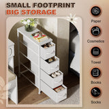 EKNKOZY Narrow Dresser Storage Tower with 4 Drawers, Slim Dresser Chest of Drawers with Steel Frame, Wood Top, Dresser for Bedroom, Bathroom, Small Spaces, Laundry, Closet (White) EKNKOZY